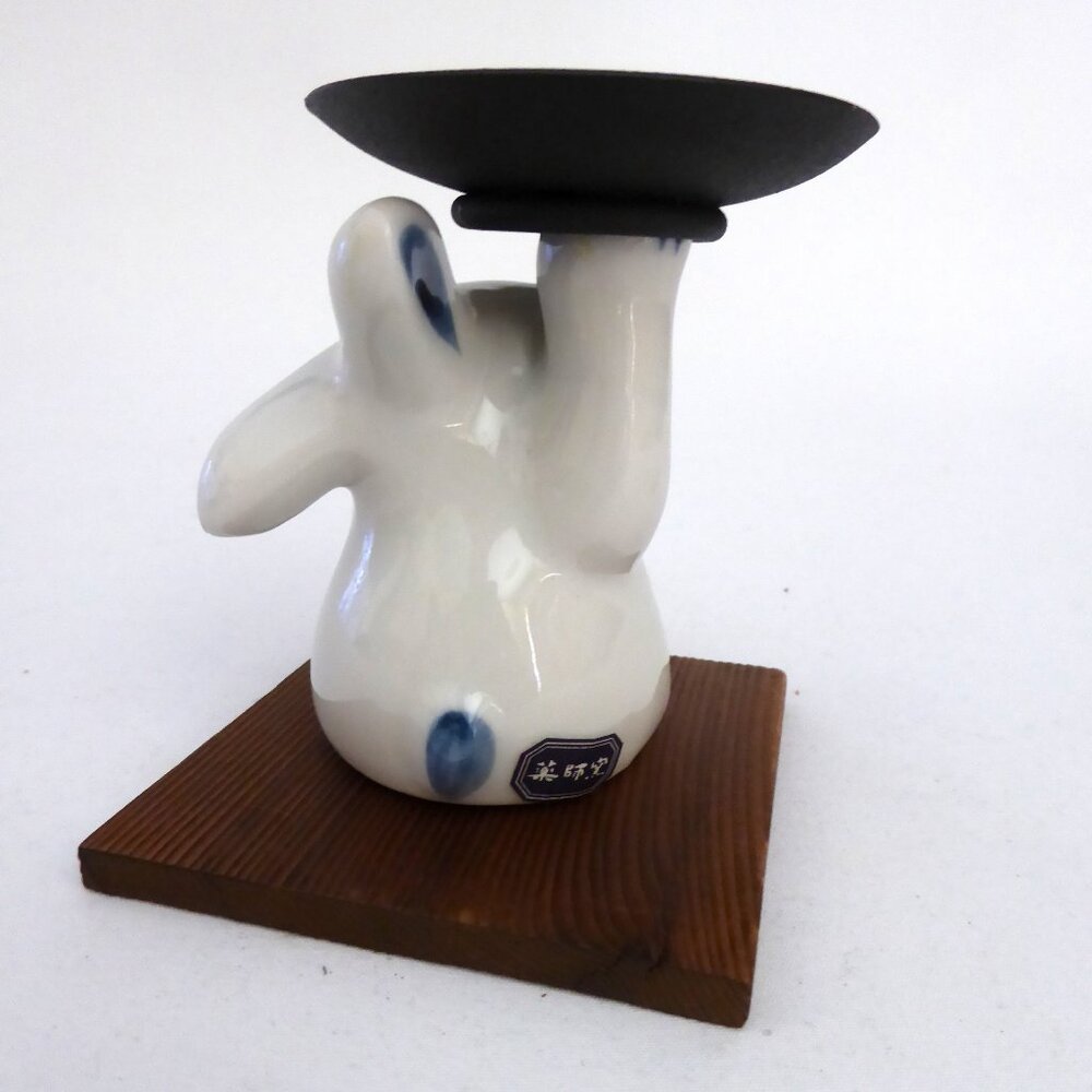 JAPAN JAPANESE CERAMIC BUNNY RABBIT TEA LIGHT CANDLE HOLDER STAND (NEW) - Picture 8 of 11